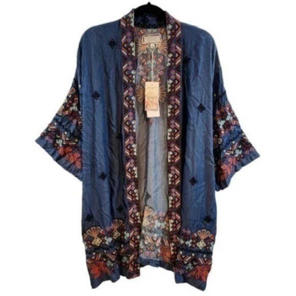 Johnny Was Mareen Heavily Embroidered Chambray Kimono Jacket NWT (Oversized) - Picture 3 of 12
